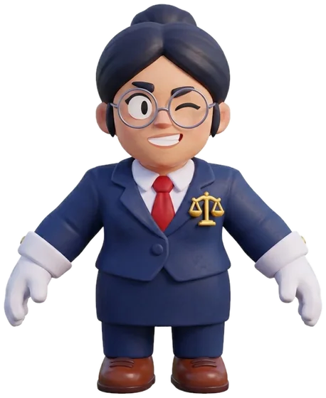 Lawyer: a hero in a navy suit with round glasses